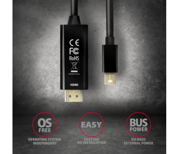 Axagon RVDM-HI14C2 Mini DisplayPort - HDMI kabel 1.8m, 4K/30Hz - 1485476 - zdjęcie 5